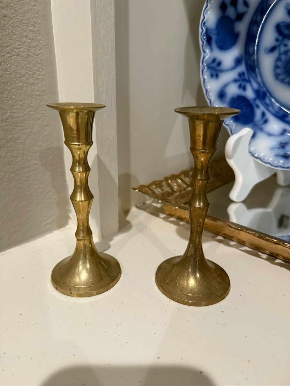 Brass Candlestick Pair - Gold Finish Home Accent